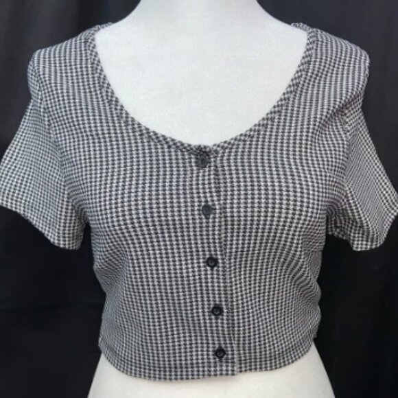 And Other Stories Black and White Houndstooth Crop Top Small - Picture 1 of 5